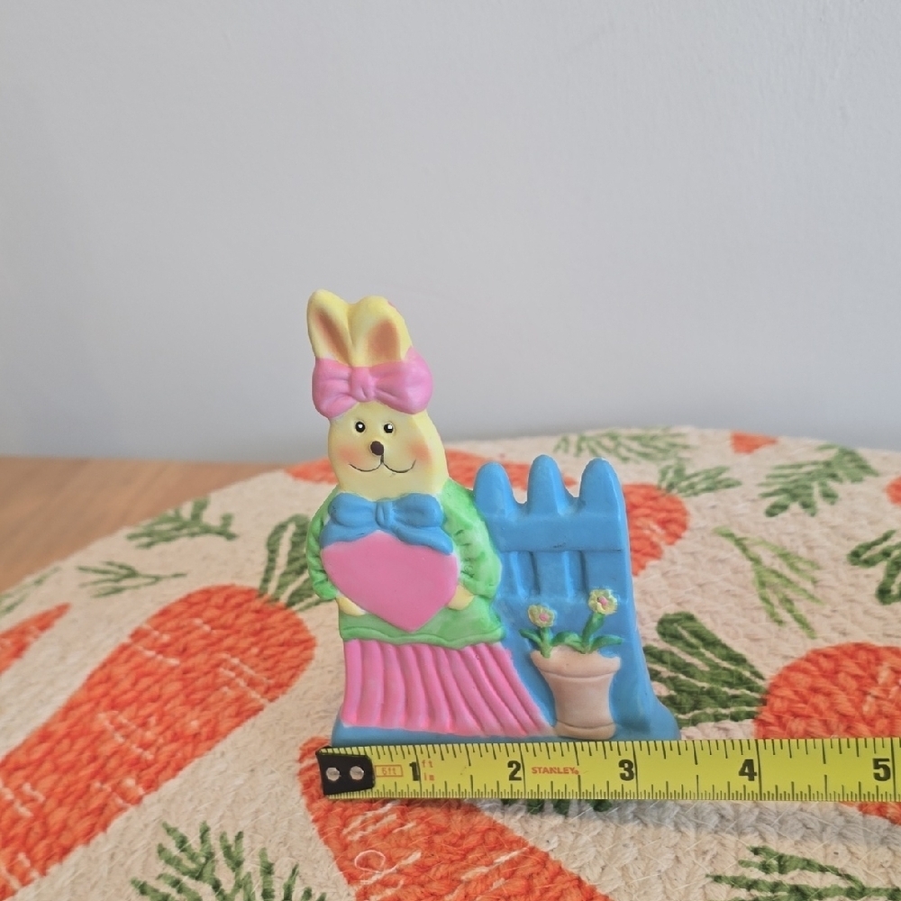 Vintage Cottagecore Cute Pastel Bunny Figurine Holding Heart Candle Holder- - Picture 4 of 4